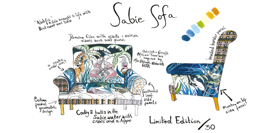 Диван Ardmore Design Sabie Sofa in Tanzanite Синий Тропический Орнамент - фото №4