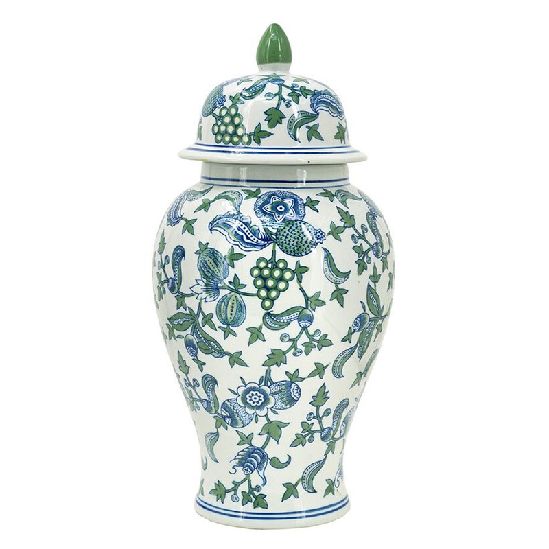 Ваза с крышкой и зелено-голубым рисунком на белом фоне 51 см Blue & White Ornament Белый Синий Ваза с крышкой и зелено-голубым рисунком на белом фоне 51 см Blue & White Ornament Белый Синий в Кирове | Loft Concept
