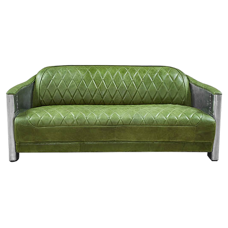 Диван Авиатор Sofa 2 seat зеленая кожа Зеленый Нержавеющая сталь в Кирове | Loft Concept 