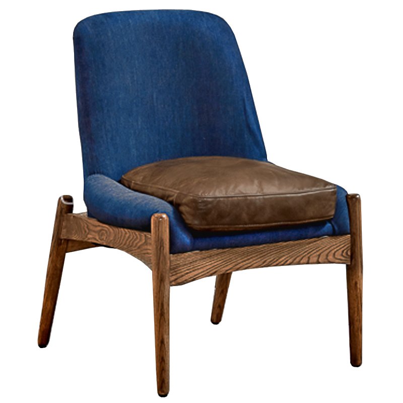 Кресло NAXOS CHAIR BLUE Leather and linen Синий Дерево Табак Кресло NAXOS CHAIR BLUE Leather and linen Синий Дерево Табак в Кирове | Loft Concept