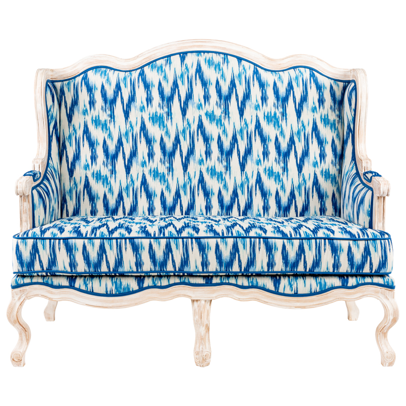 Двухместный диван с голубым узором Ikat Pattern Белый Голубой Двухместный диван с голубым узором Ikat Pattern Белый Голубой в Кирове | Loft Concept