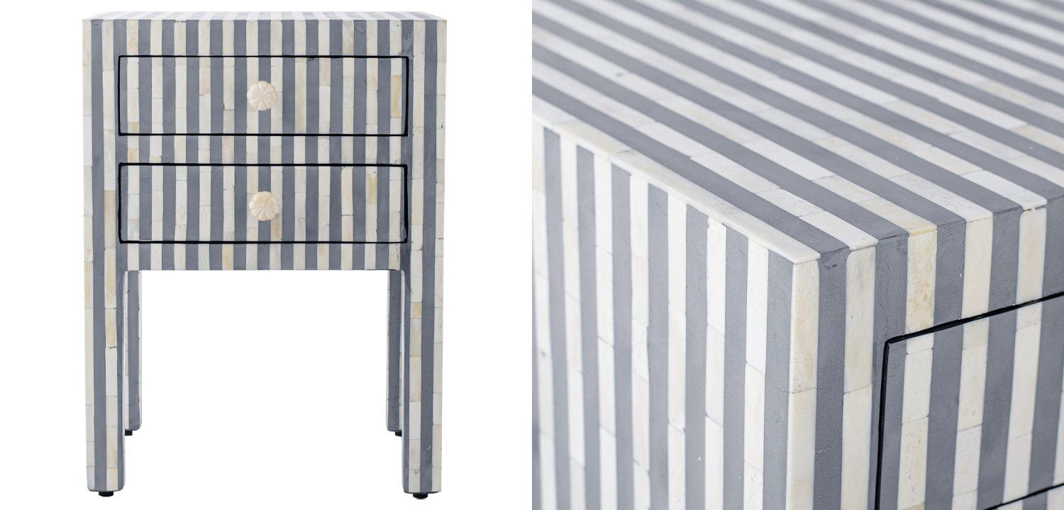 Тумбочка Indian striped Bone Inlay nightstand - фото
