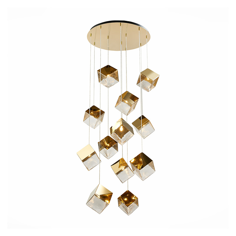 Потолочная люстра Pyrite Chandelier golden cube 12 Золотой Прозрачный Потолочная люстра Pyrite Chandelier golden cube 12 Золотой Прозрачный в Кирове | Loft Concept