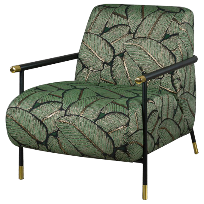 Кресло с Цветным принтом Листья Foliage Armchair Green Зеленый Черный в Кирове | Loft Concept 