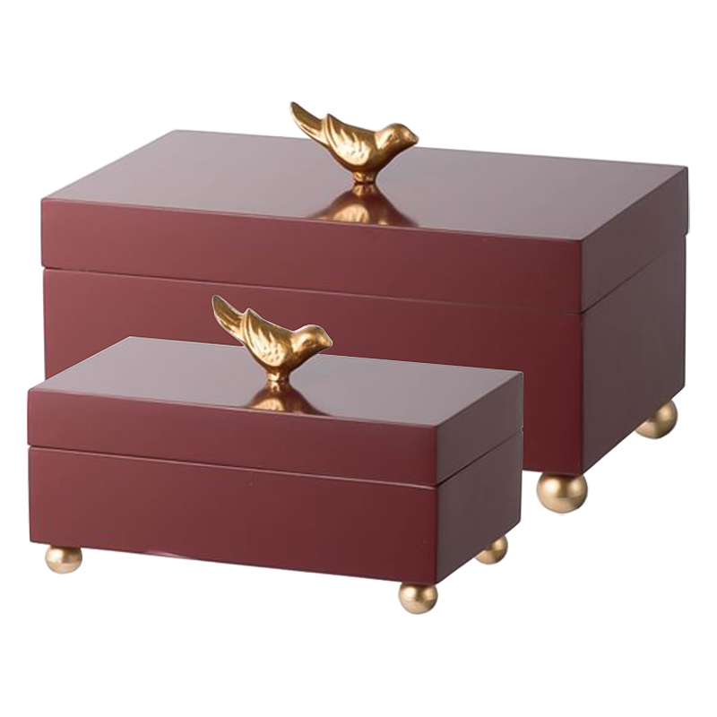 Комплект шкатулок Red Box Golden Birds Бургундский красный Золотой Комплект шкатулок Red Box Golden Birds Бургундский красный Золотой в Кирове | Loft Concept