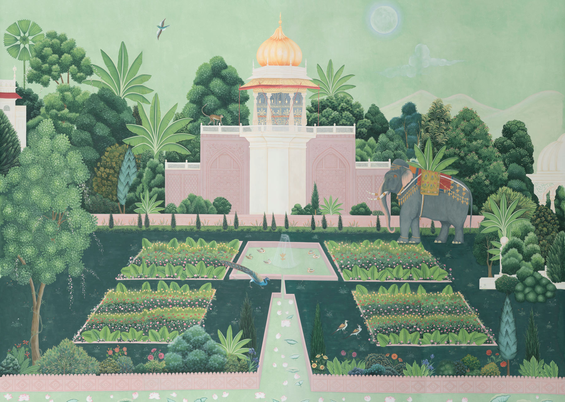 Обои ручная роспись Mahal Garden Original colourway on blue painted Xuan paper Обои ручная роспись Mahal Garden Original colourway on blue painted Xuan paper - постер Loft-Concept в Кирове