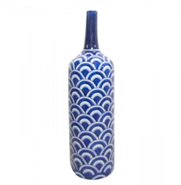 Ваза-бутылка blue & white ornament Scales Белый Синий Ваза-бутылка blue & white ornament Scales Белый Синий в Кирове | Loft Concept