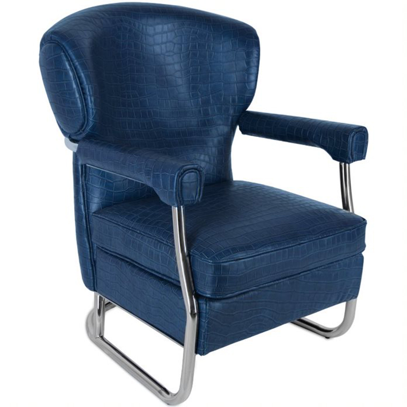 Кресло Eggert Armchair blue leather Синий Хром Кресло Eggert Armchair blue leather Синий Хром в Кирове | Loft Concept