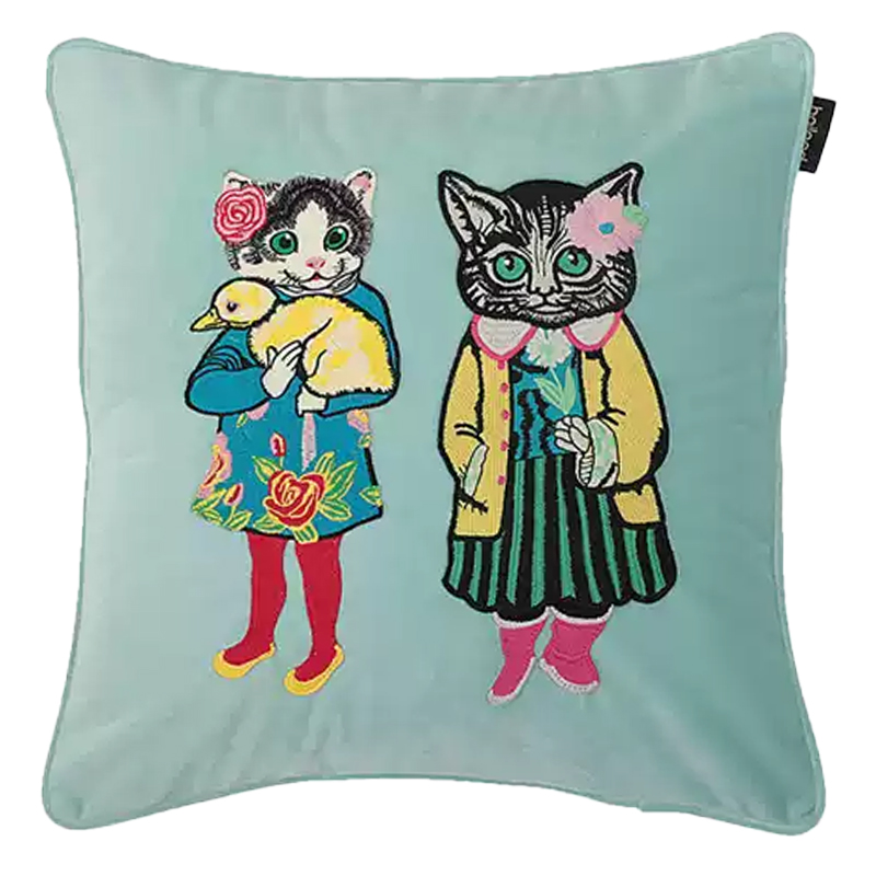 Декоративная подушка с вышивкой Стиль Gucci Two Kittens Cushion Mint Мульти Мятный Декоративная подушка с вышивкой Стиль Gucci Two Kittens Cushion Mint Мульти Мятный в Кирове | Loft Concept