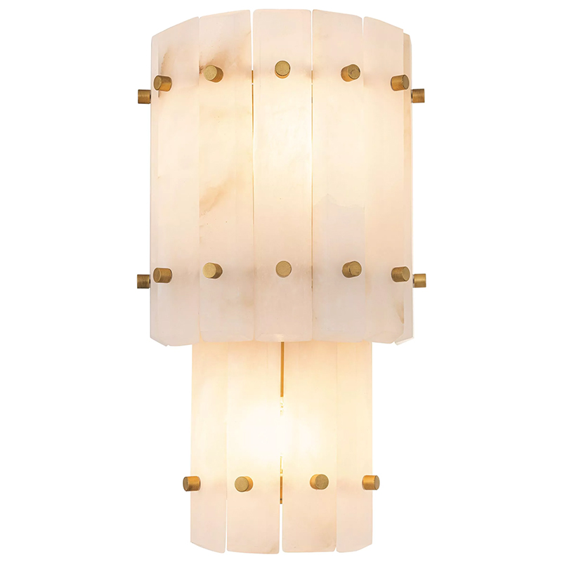 Бра Eichholtz Wall Lamp Blason Double Белый Мрамор Bianco Бежевый Латунь в Кирове | Loft Concept 