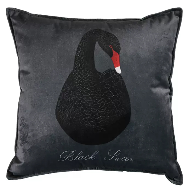 Декоративная подушка Black Swan I Cushion Черная Черный Серый Красный в Кирове | Loft Concept 