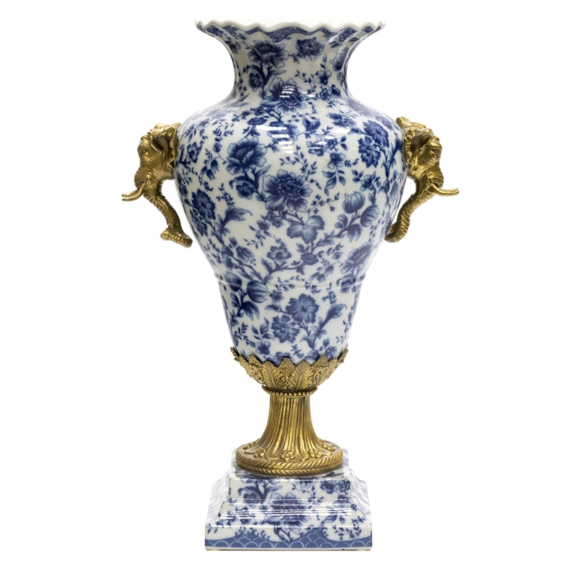 Ваза Bronze Elephant Heads Vase Бронза Белый Синий в Кирове | Loft Concept 