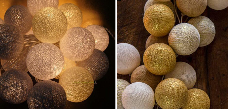Гирлянда хлопковые фонарики Сotton Ball Gold Mix - Loft-Concept в Кирове