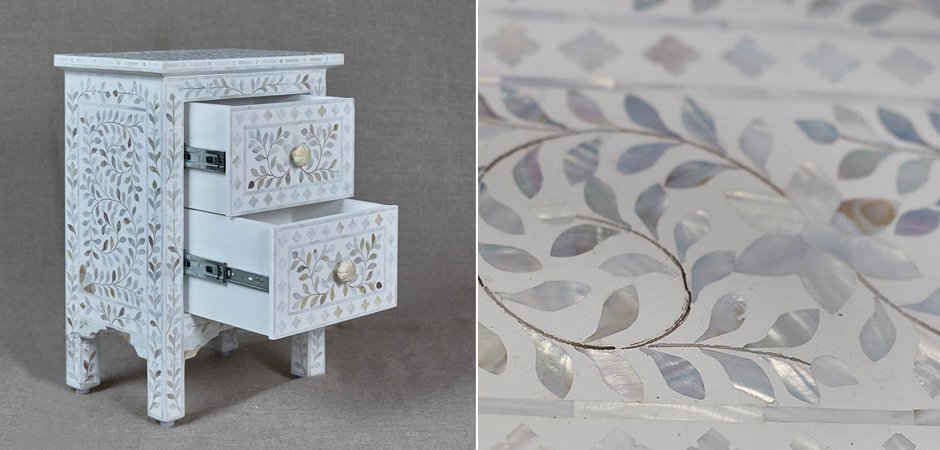 Тумба инкрустация перламутром Inlaid Bone White c 2 ящиками Тумба инкрустация перламутром Inlaid Bone White c 2 ящиками - Loft-Concept в Кирове