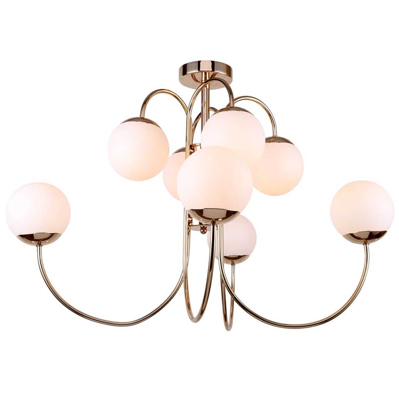 Люстра Gooseneck Pelle Chandelier 8 lamp Белое матовое стекло Глянцевое золото Люстра Gooseneck Pelle Chandelier 8 lamp Белое матовое стекло Глянцевое золото в Кирове | Loft Concept