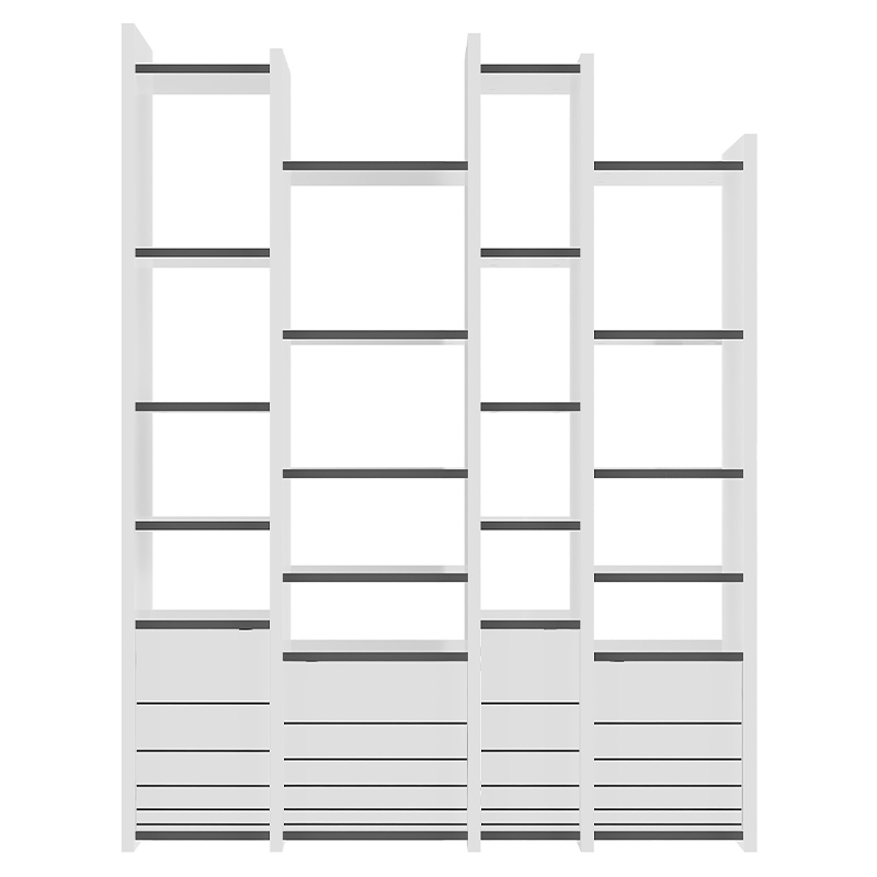 Стеллаж прямой ассиметричный с полками и 4-мя дверцами ARYA BOOKCASE WHITE Белый Серый Стеллаж прямой ассиметричный с полками и 4-мя дверцами ARYA BOOKCASE WHITE Белый Серый в Кирове | Loft Concept