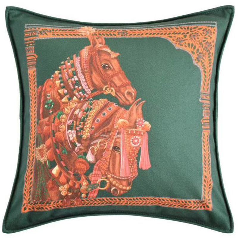 Декоративная подушка Hermes Horse 44 Зеленый Оранжевый Декоративная подушка Hermes Horse 44 Зеленый Оранжевый в Кирове | Loft Concept