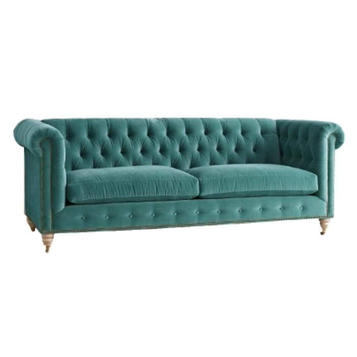 Трехместный диван Velvet Lyre Chesterfield Sofa Серый Фиолетовый Красный Малахит (зеленый) Бирюзовый Голубой пастельный Золотой в Кирове | Loft Concept 