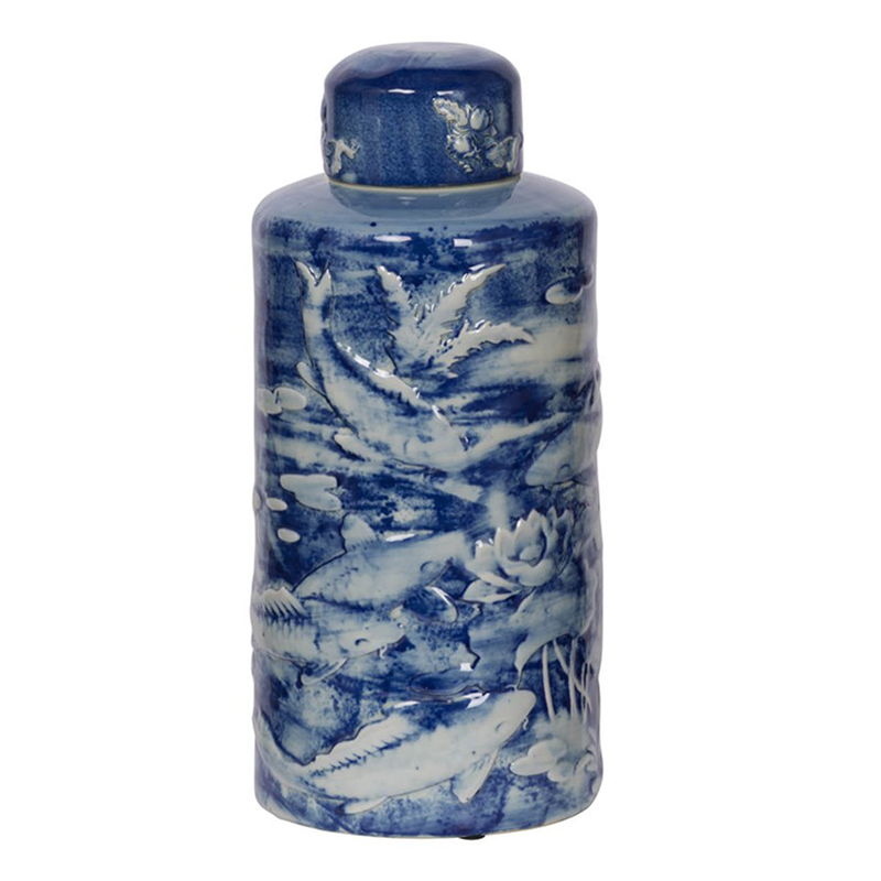 Ваза с крышкой Blue & White Fish Ornament Белый Синий Ваза с крышкой Blue & White Fish Ornament Белый Синий в Кирове | Loft Concept