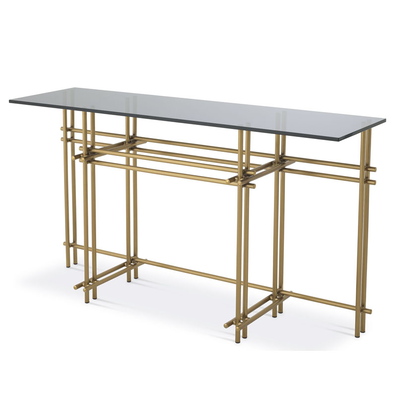 Консоль Eichholtz CONSOLE TABLE QUINN Латунь Стекло Смок Консоль Eichholtz CONSOLE TABLE QUINN Латунь Стекло Смок в Кирове | Loft Concept