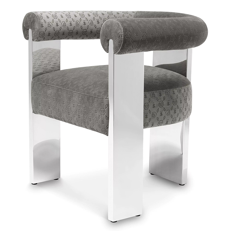 Стул Philipp Plein Dining Chair Icon Grey Серый Хром Стул Philipp Plein Dining Chair Icon Grey Серый Хром в Кирове | Loft Concept