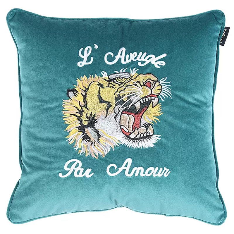 Декоративная подушка Стиль Gucci Tiger Turquoise Cushion Бирюзовый Желтый Белый Черный Декоративная подушка Стиль Gucci Tiger Turquoise Cushion Бирюзовый Желтый Белый Черный в Кирове | Loft Concept
