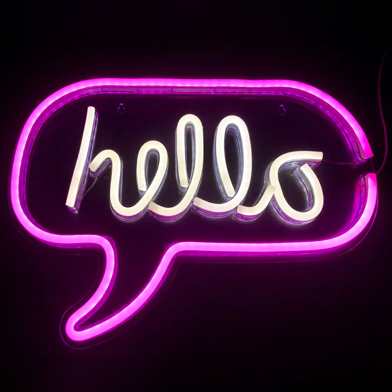 Неоновая настенная лампа Hello Neon Wall Lamp Розовый Белый Неоновая настенная лампа Hello Neon Wall Lamp Розовый Белый в Кирове | Loft Concept