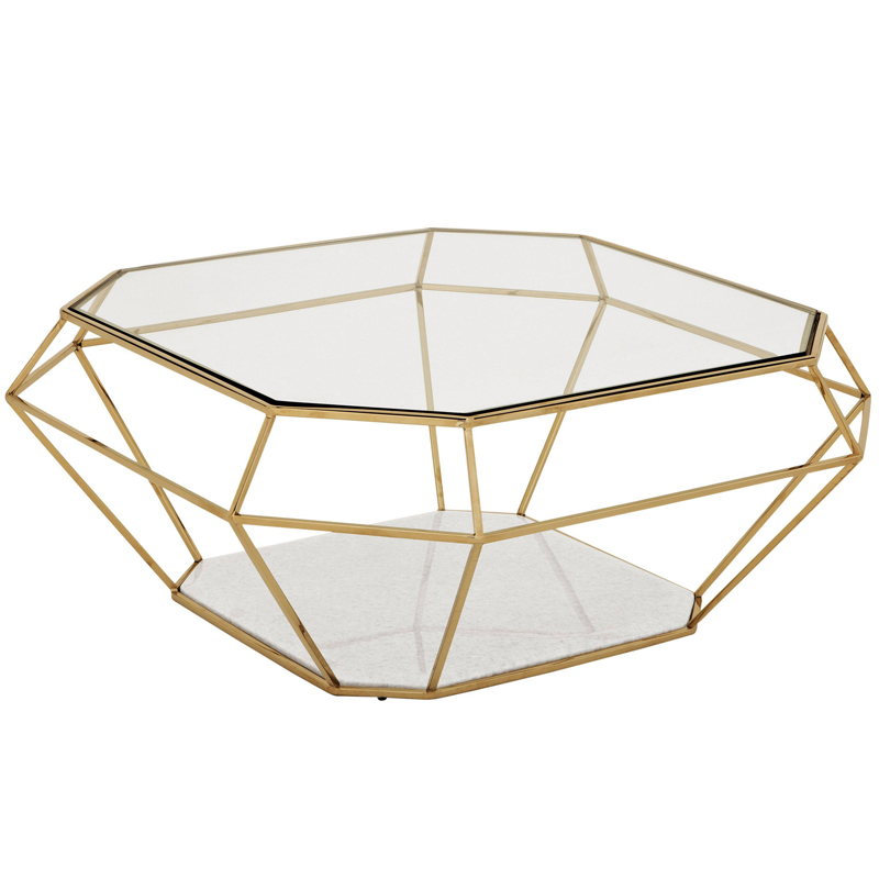 Кофейный стол Eichholtz Coffee Table Asscher Золотой Прозрачный Белый Мрамор Bianco Кофейный стол Eichholtz Coffee Table Asscher Золотой Прозрачный Белый Мрамор Bianco в Кирове | Loft Concept