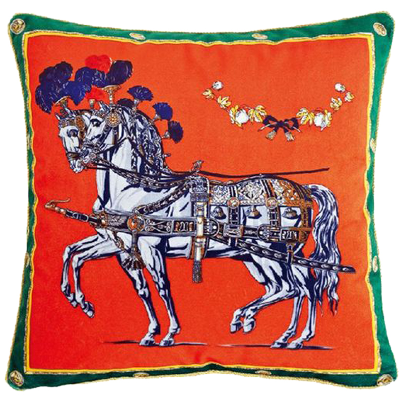 Декоративная подушка Hermes Horses 118 Оранжевый Зеленый Синий Белый Декоративная подушка Hermes Horses 118 Оранжевый Зеленый Синий Белый в Кирове | Loft Concept