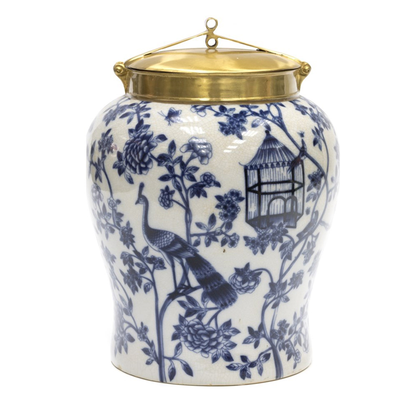 Ваза Blue and Bronze Cover Vase Белый Синий Бронза Ваза Blue and Bronze Cover Vase Белый Синий Бронза в Кирове | Loft Concept