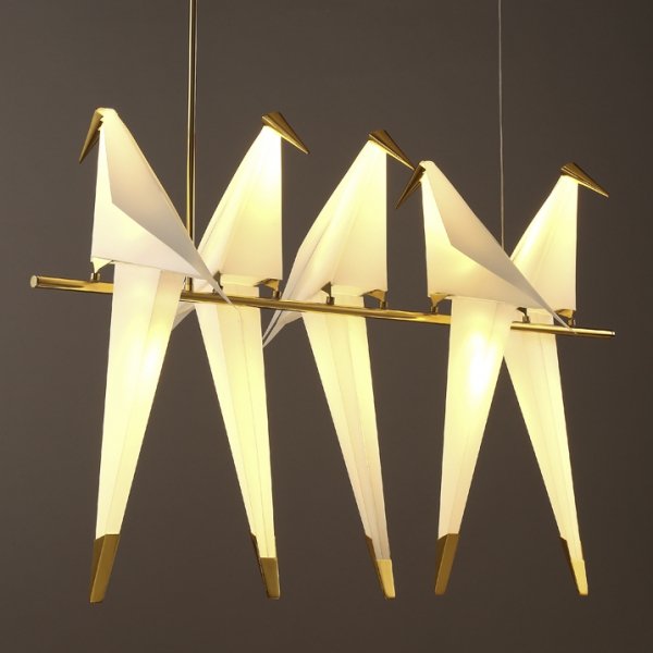 Люстра Origami Bird Chandelier Line 5 Бежево-серый Золотой Люстра Origami Bird Chandelier Line 5 Бежево-серый Золотой в Кирове | Loft Concept