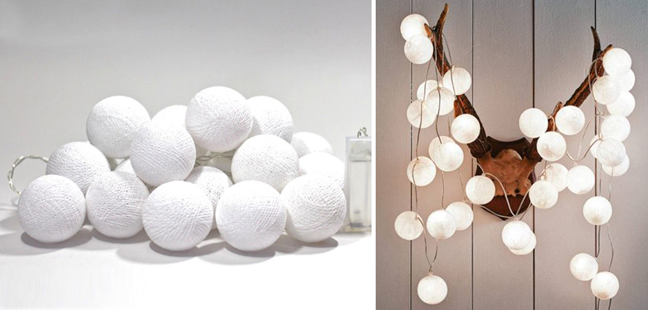 Гирлянда хлопковые фонарики Сotton Ball White - Loft-Concept в Кирове
