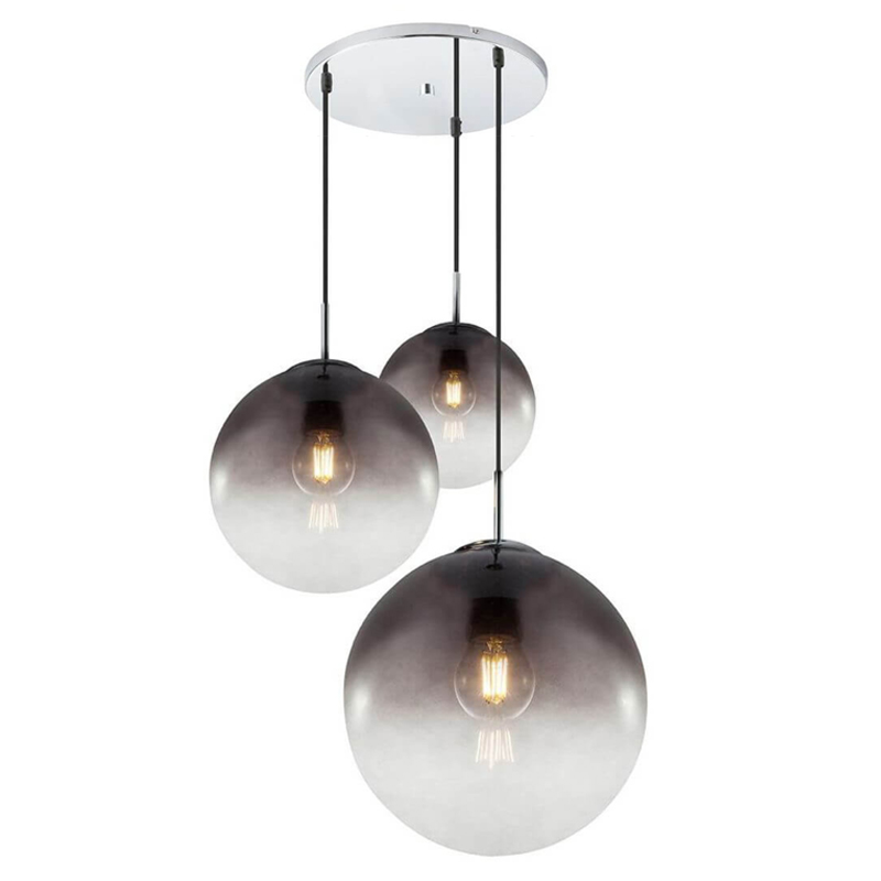 Люстра Ball Sunrise Pendant lamp smok 3 плафона Стекло Смок Хром Люстра Ball Sunrise Pendant lamp smok 3 плафона Стекло Смок Хром в Кирове | Loft Concept