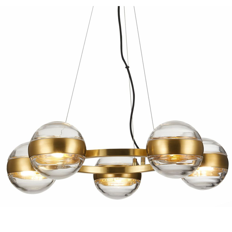 Люстра Leandra Chandelier 5 Balls Латунь Прозрачное Стекло в Кирове | Loft Concept 