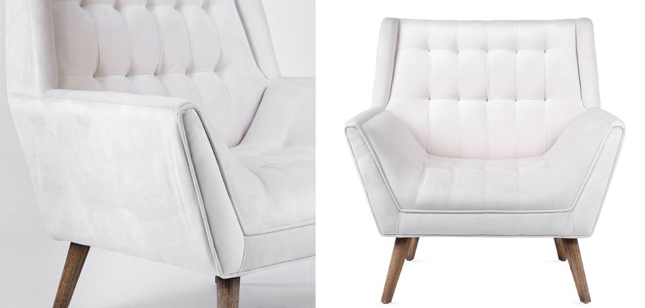 Кресло Danish Modern Armchair Tufted Accent белый велюр Кресло Danish Modern Armchair Tufted Accent белый велюр - Loft-Concept в Кирове