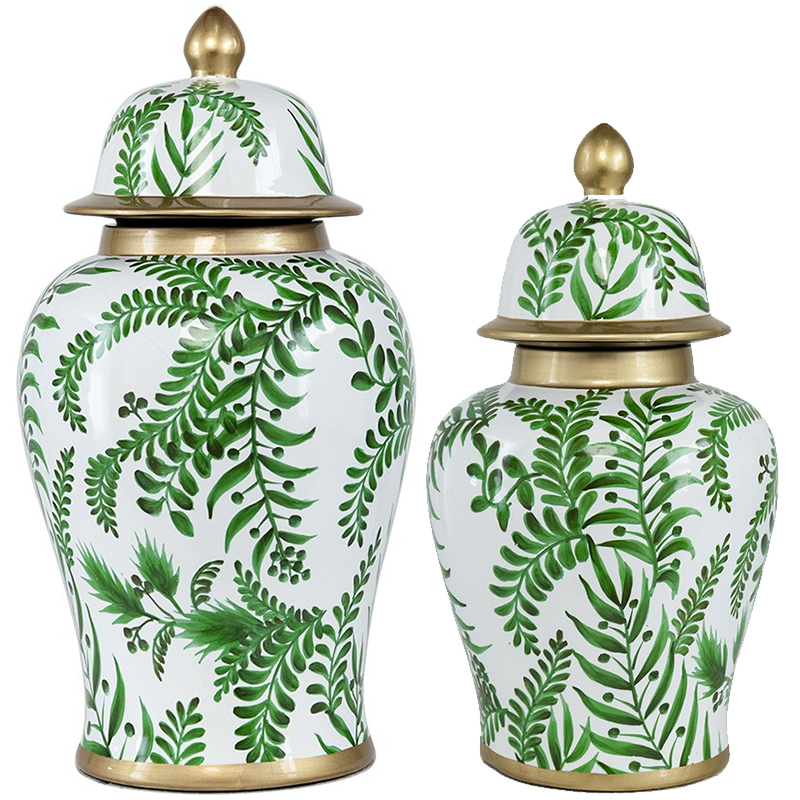 Ваза с крышкой Green Plant Vase Белый Зеленый Золотой Ваза с крышкой Green Plant Vase Белый Зеленый Золотой в Кирове | Loft Concept