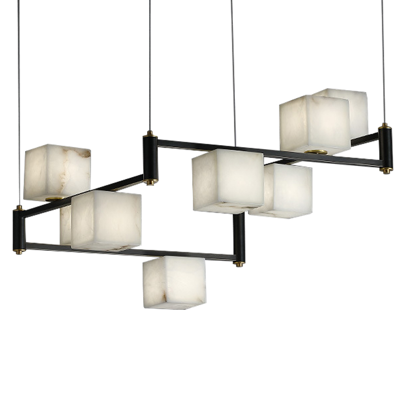 Люстра Marble Cubes Modern Light Chandelier 8 плафонов Латунь Черный Белый Мрамор Bianco в Кирове | Loft Concept 