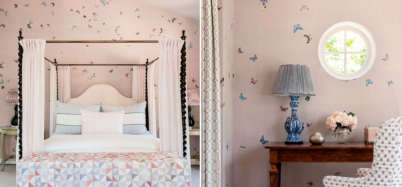 Обои ручная роспись Butterflies Colourway SC-242 on Lilac Hint India tea paper - фото