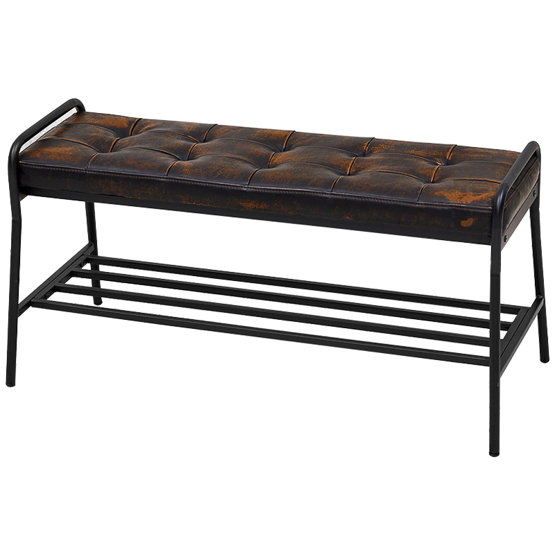 Банкетка с полкой Tomlin Bench Коричневый винтаж Черный Банкетка с полкой Tomlin Bench Коричневый винтаж Черный в Кирове | Loft Concept