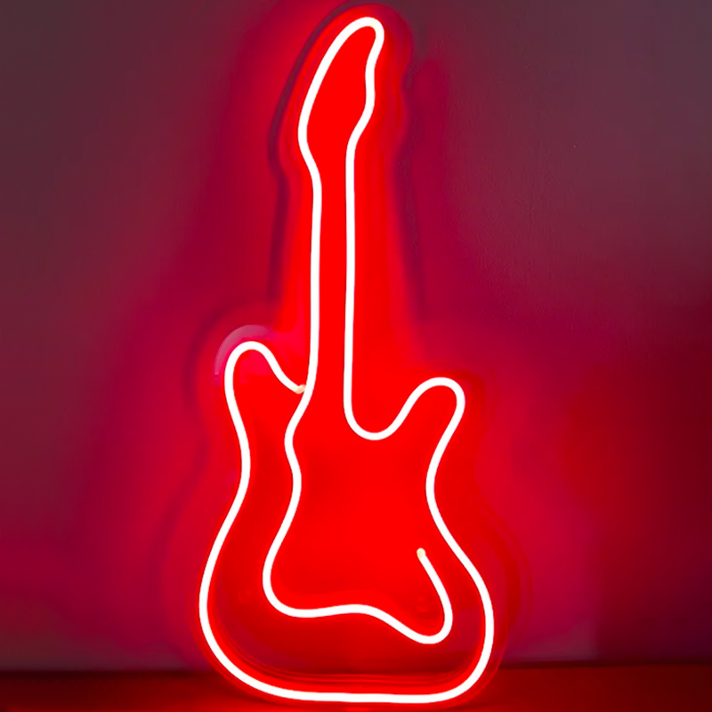 Неоновая настенная лампа Guitar Neon Wall Lamp Красный Прозрачный Неоновая настенная лампа Guitar Neon Wall Lamp Красный Прозрачный в Кирове | Loft Concept