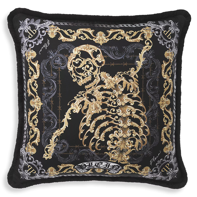 Подушка Philipp Plein Cushion Silk Skeleton 70 x 70 cm Черный Золотой Серый Подушка Philipp Plein Cushion Silk Skeleton 70 x 70 cm Черный Золотой Серый в Кирове | Loft Concept