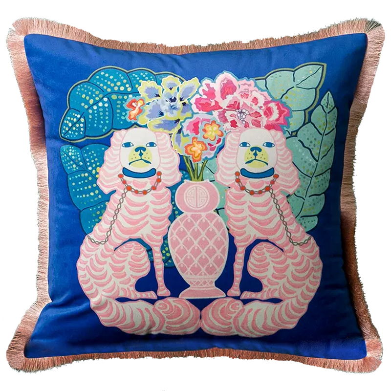 Декоративная подушка Two Pink Dogs on Blue Cushion Синий Розовый Мульти Декоративная подушка Two Pink Dogs on Blue Cushion Синий Розовый Мульти в Кирове | Loft Concept