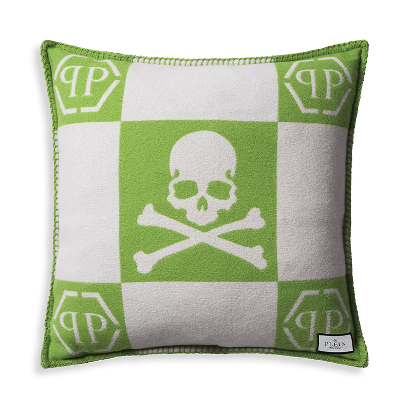 Подушка Philipp Plein Cushion Cashmere Skull 45 x 45 Green Зеленый Белый Подушка Philipp Plein Cushion Cashmere Skull 45 x 45 Green Зеленый Белый в Кирове | Loft Concept
