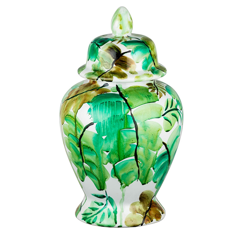 Ваза Vase Green Leaves 43 Зеленый Белый Ваза Vase Green Leaves 43 Зеленый Белый в Кирове | Loft Concept