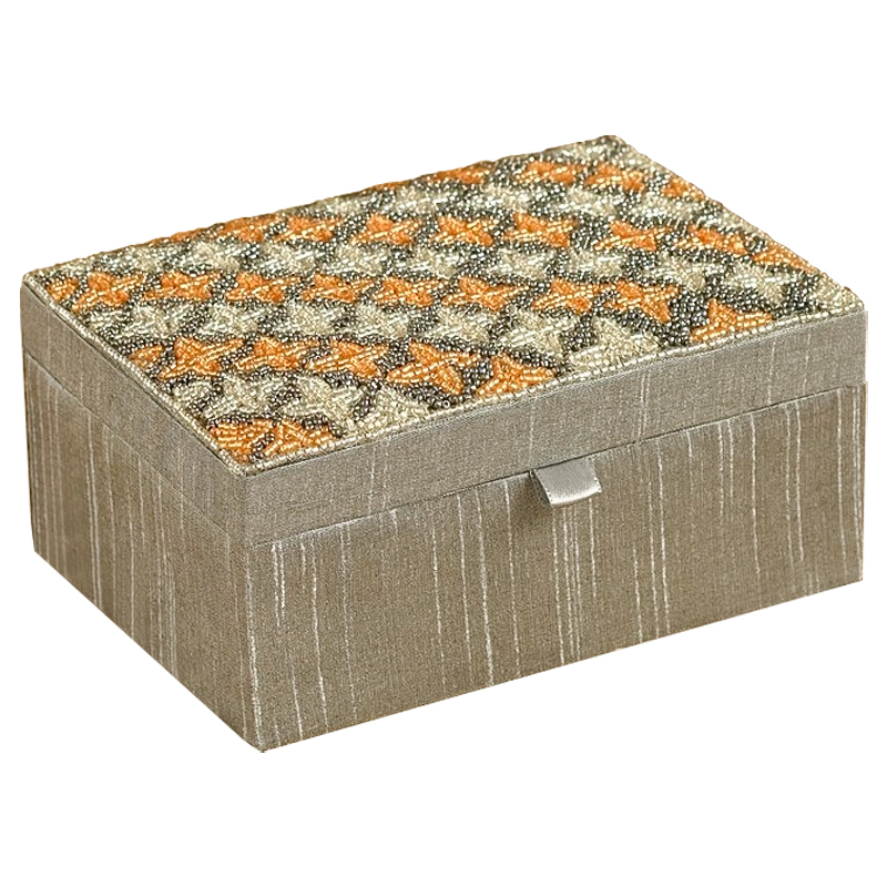 Шкатулка с вышивкой из бисера Sutara Beads Embroidery Box Серебряный Оранжевый Бежевый Шкатулка с вышивкой из бисера Sutara Beads Embroidery Box Серебряный Оранжевый Бежевый в Кирове | Loft Concept
