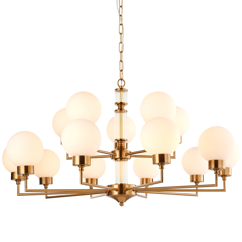 Люстра Zibille Chandelier Brass 93 Латунь Белое матовое стекло Прозрачный в Кирове | Loft Concept 