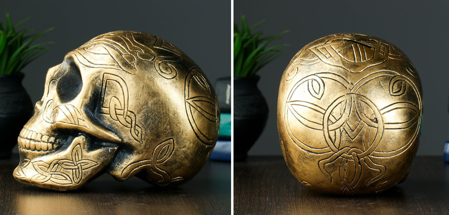 Статуэтка Golden Skull with Pattern - фото