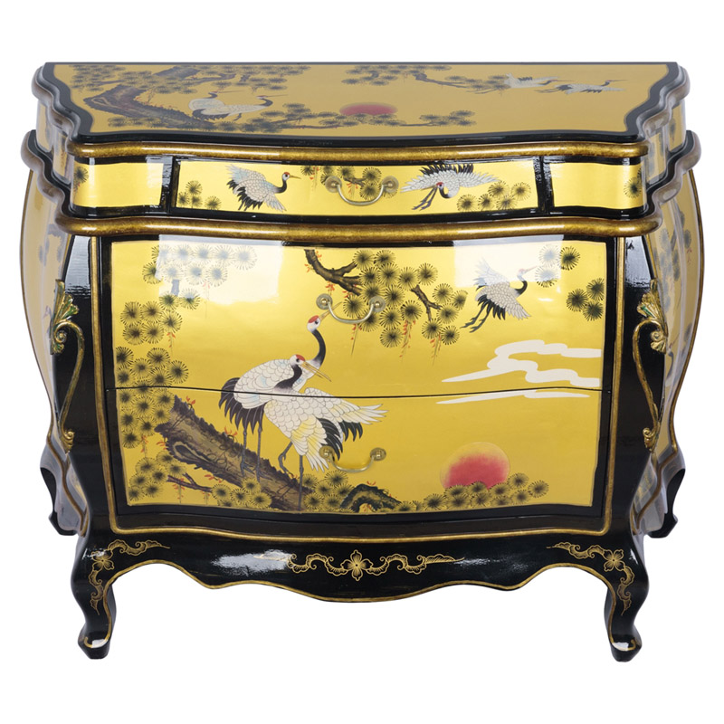 Китайский комод с журавлями Grus chest of drawers Черный Золотой в Кирове | Loft Concept 