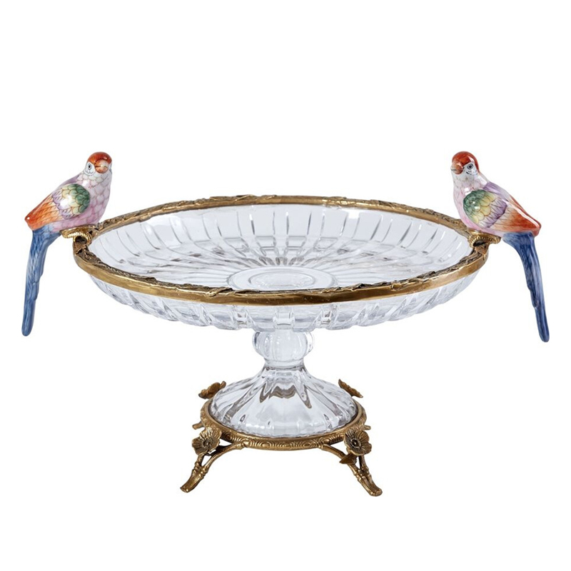 Чаша из прозрачного стекла с фигурками разноцветных попугаев на ободке 38 Eden Garden Прозрачное Стекло Бронза в Кирове | Loft Concept 