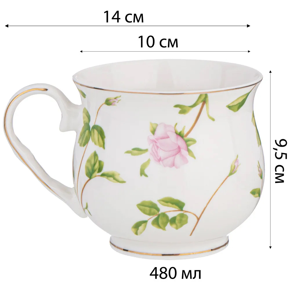Кружка фарфоровая белая с цветочным принтом 480 мл Flower Porcelain Collection в Кирове